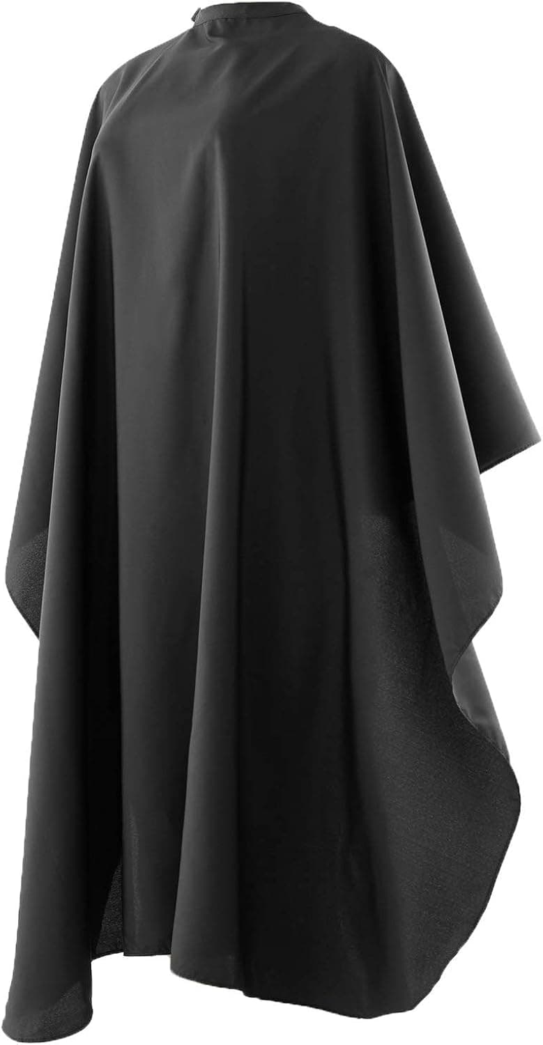 Black Barber Cape - Professional Nylon Hair Cutting Apron for Salon, Adjustable Snap Closure Haircut Cover Cloth, Hairdresser Cape for Haircut/Coloring/Perming - 59 x 47 inches