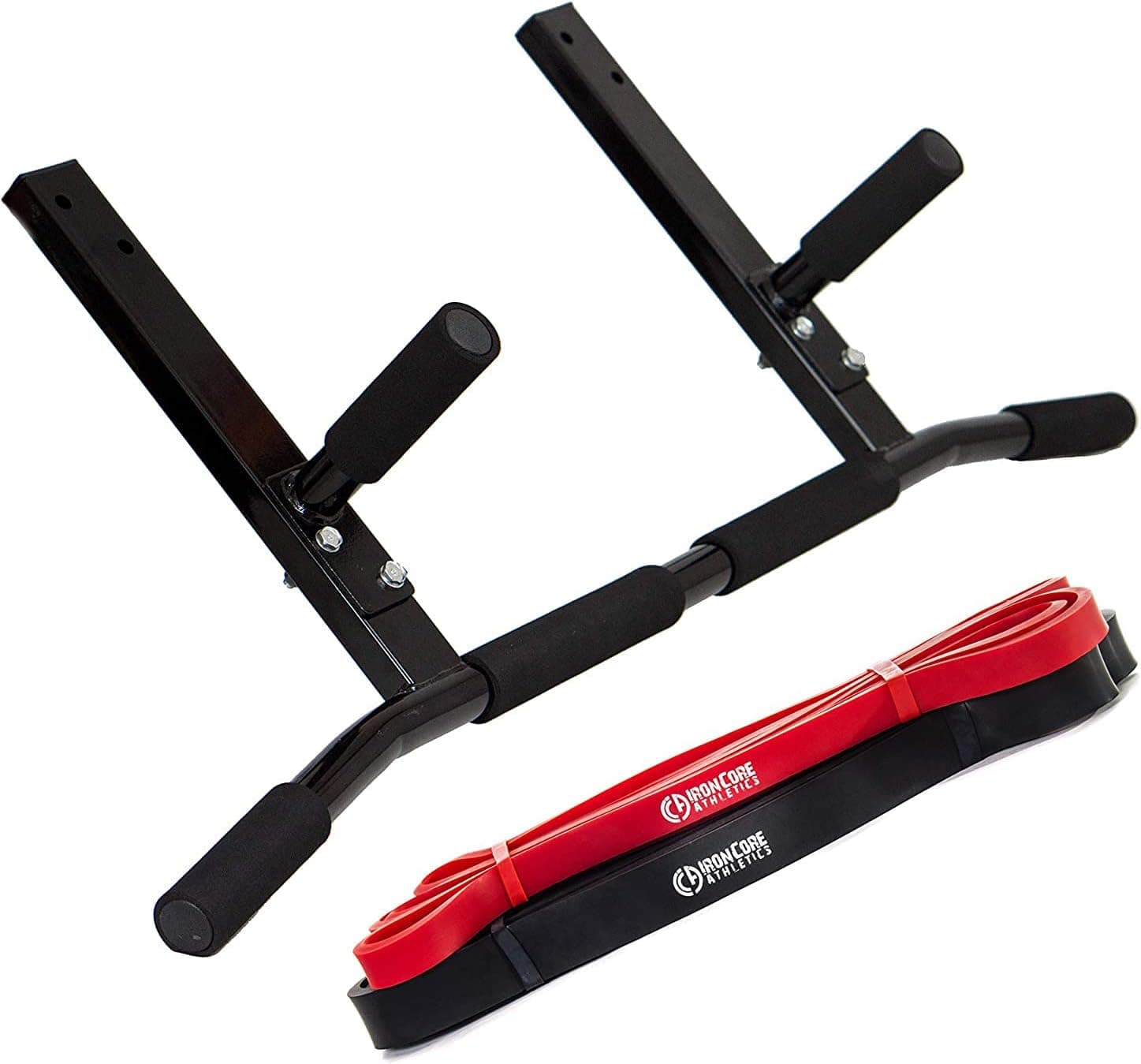 Iron Core Athletics Joist Mount Pull Up Bar with Pull Up Assistance Bands - Commercial Gym Quality Pullup Bar with 41" Loop Exercise Pull-Up Assist Bands