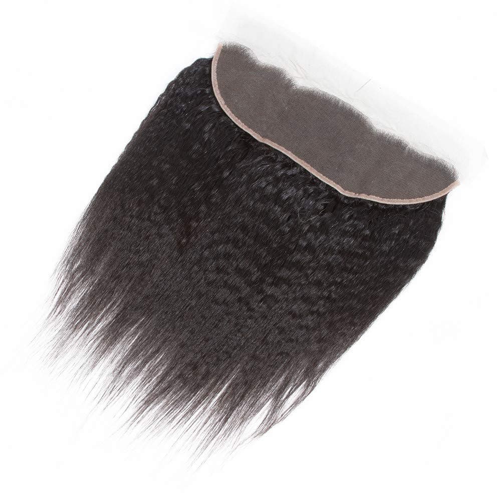 Kinky Straight Lace Frontal Closure Pre Plucked 13 x 4 Human Hair Coarse Yaki Ear To Ear Lace Frontals With Bangs Baby Hair