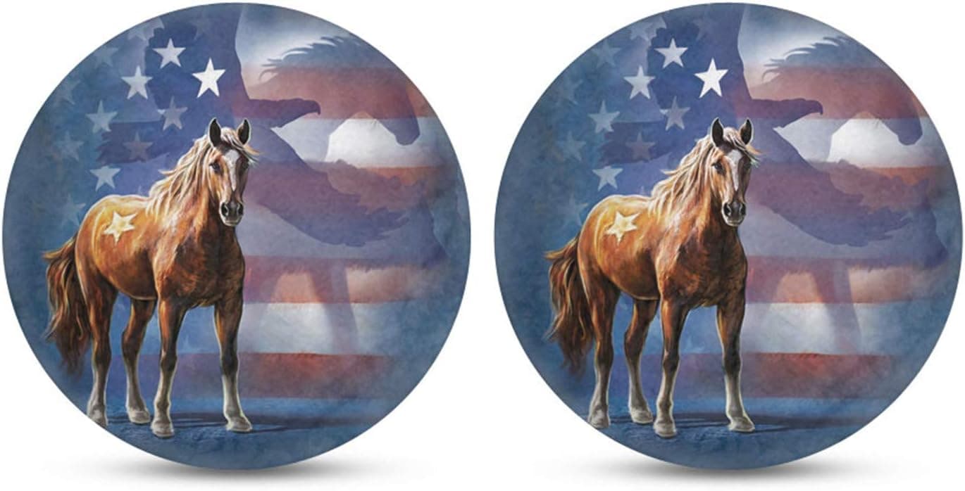 WELLFLYHOM Wild Star Flag Horse Car Coasters for Cup Holders, 2 Pack 2.8" Car Cup Holder Coasters for Car Cup Coasters Absorbent Cool Car Accessories Interior for Men Women