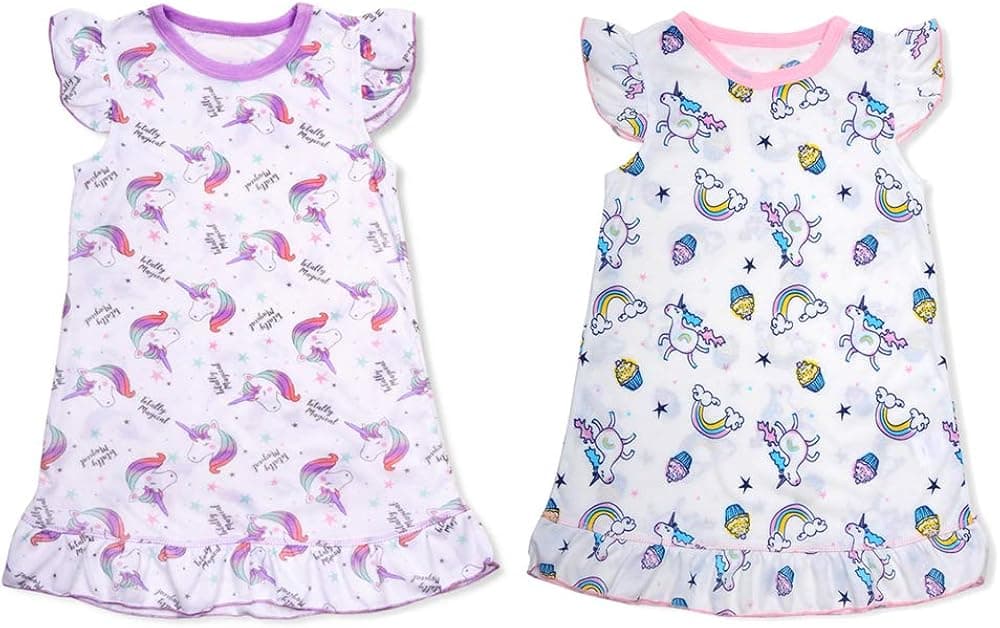 BUNNIEE Toddler Girls Princess Dress Cartoon Flutter Sleeve Unicorn Printed Dresses