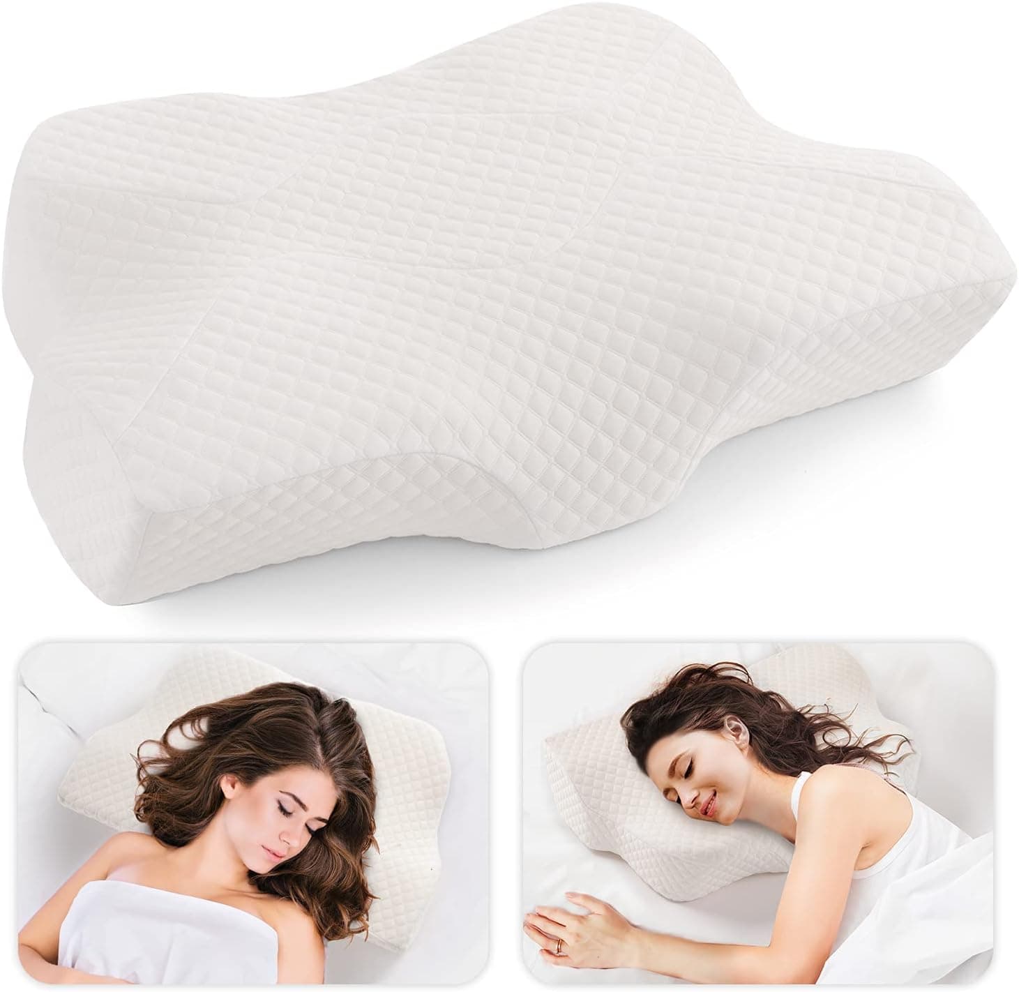 Lamberia Cervical Memory Foam Pillow, Neck Pillows for Pain Relief Sleeping, Ergonomic Orthopedic Sleeping Neck Contoured Support Pillow for Side Sleepers, Back and Stomach Sleepers