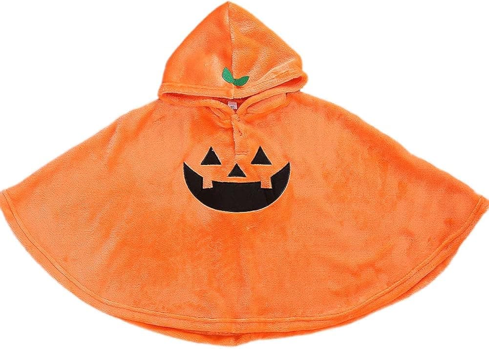 Toddler Baby Kids Halloween Cloak Boys Girl's Flannel Fleece Hooded Pumpkin Warm Cape Coat Costumes