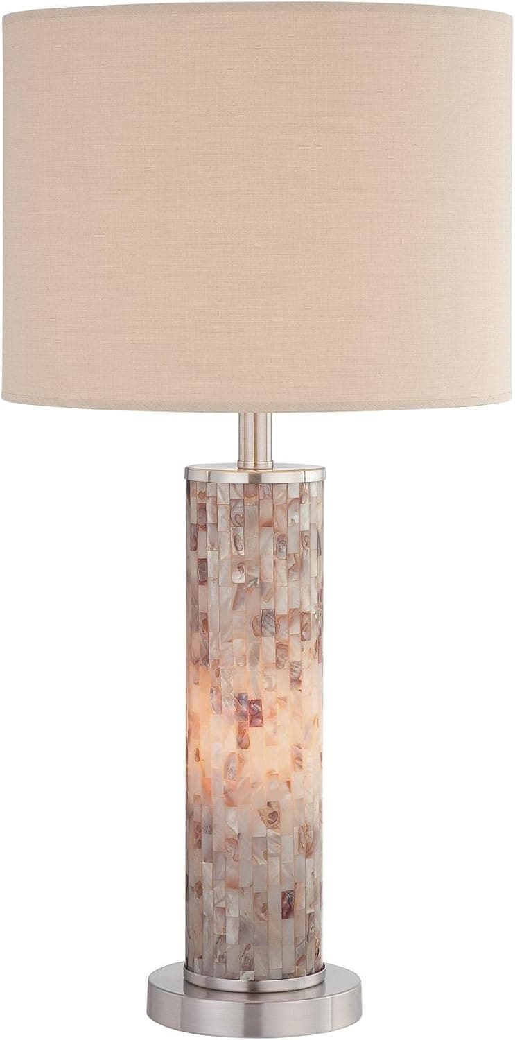 Lite Source LS-21772 Schale II Table Lamp with Off-White Fabric Shade, Polished Steel