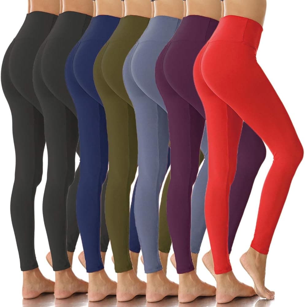 ZOOSIXX Womens High Waisted Leggings for Women-Tummy Control and Elastic Opaque Slim Pants-One/Plus Size 20+ Design (7 Pack Black2,Navy,Olive,Grey,Vintage Violet,Red, One Size US 2-12)