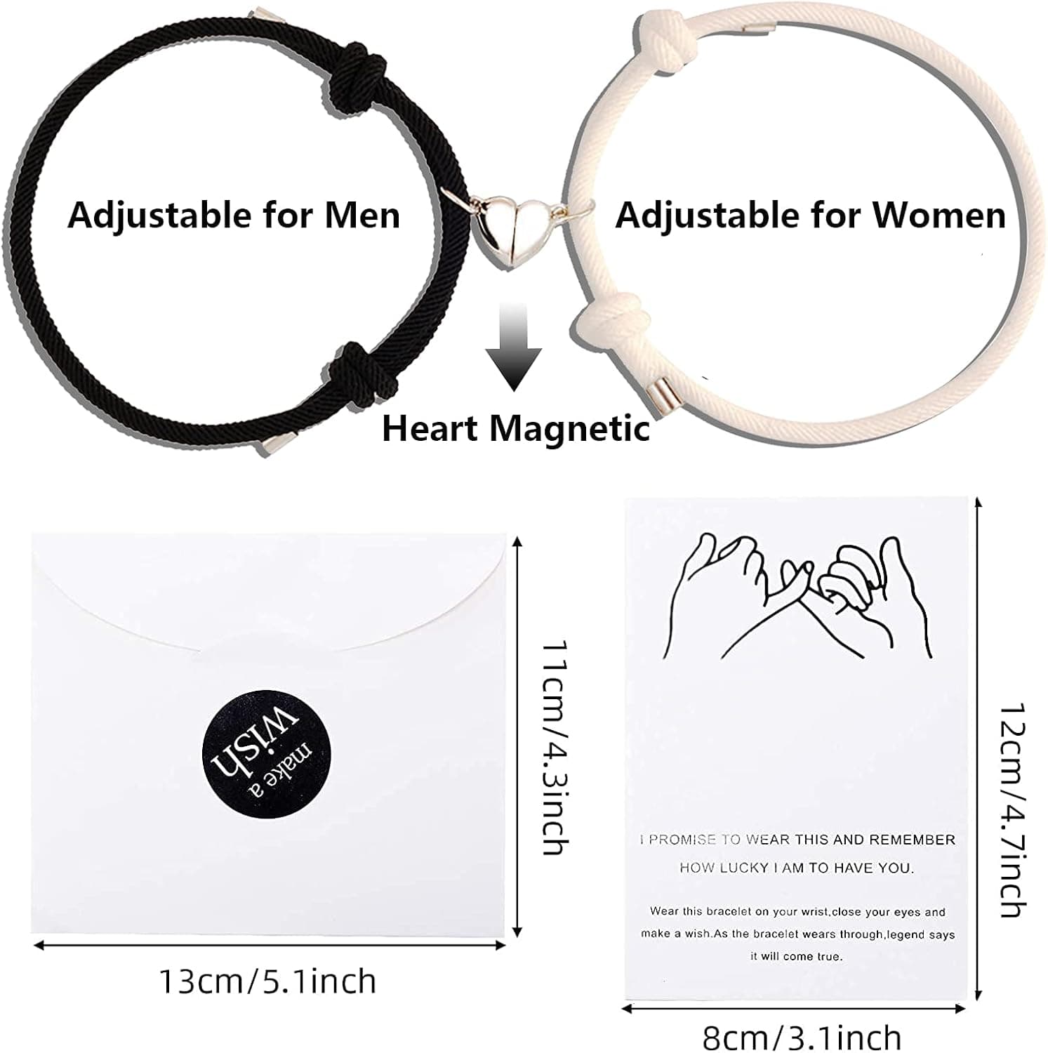 JERYAQTQ 2pcs Magnetic Couple Bracelets Love Heart Relationship Matching Rope Bracelet Mutual Attraction Friendship Chain Bracelet Gift for Boyfriend Girlfriend Women Men