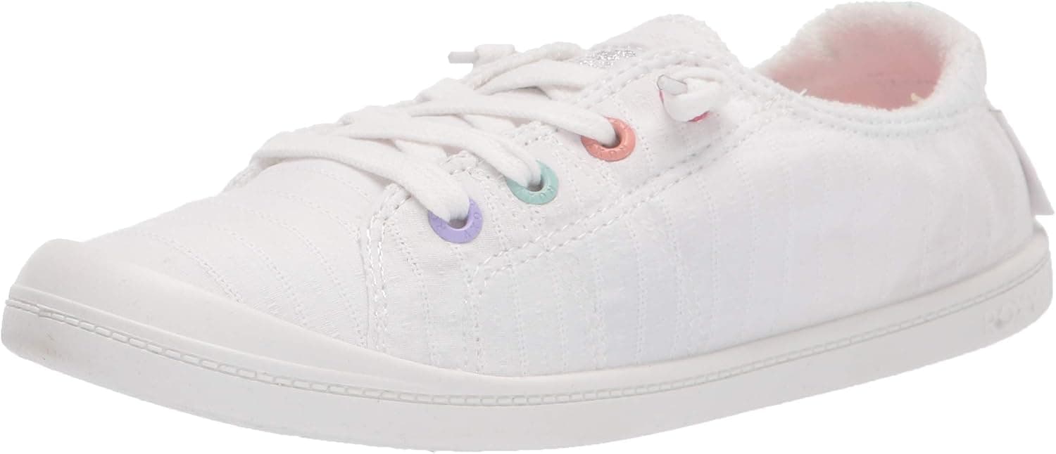 Roxy Girls Bayshore Slip on Sneaker Shoe, White/Multi Monogram 211, 2 Little Kid