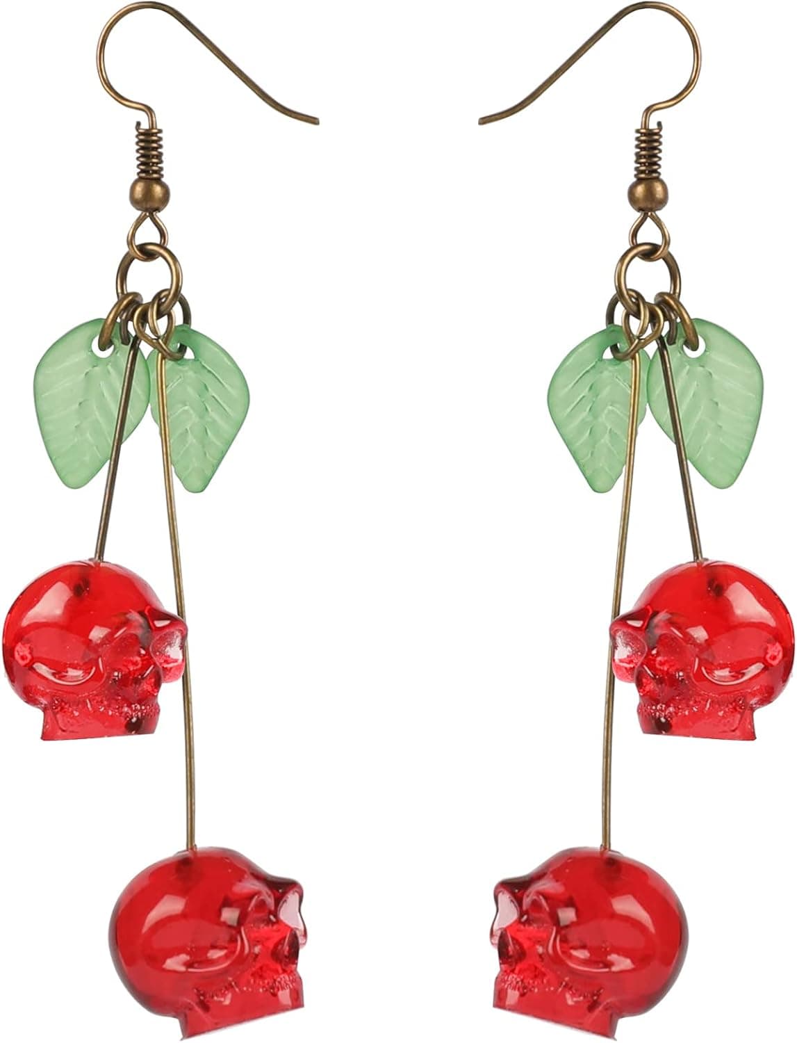 ZKBKJSPZJB Skull Cherry Earrings/ Red Skulls Earrings/ Halloween earrings/ funky spooky quirky earrings/ Nickel Free