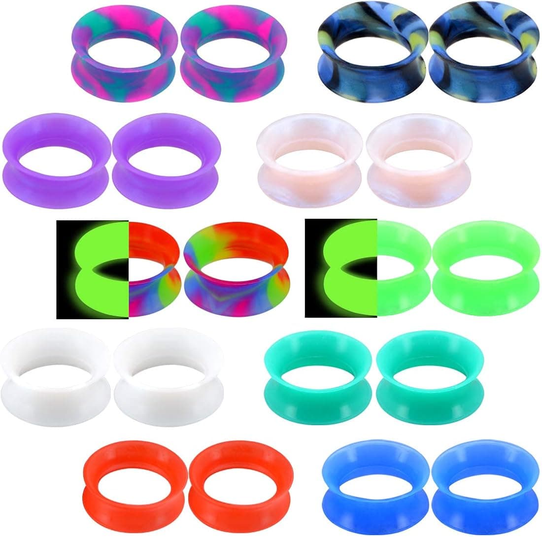 OUFER 20PCS Soft Silicone Ear Gauges Flesh Tunnels Plugs Stretchers Expander Double Flared Flesh Tunnels Ear Piercing Jewelry