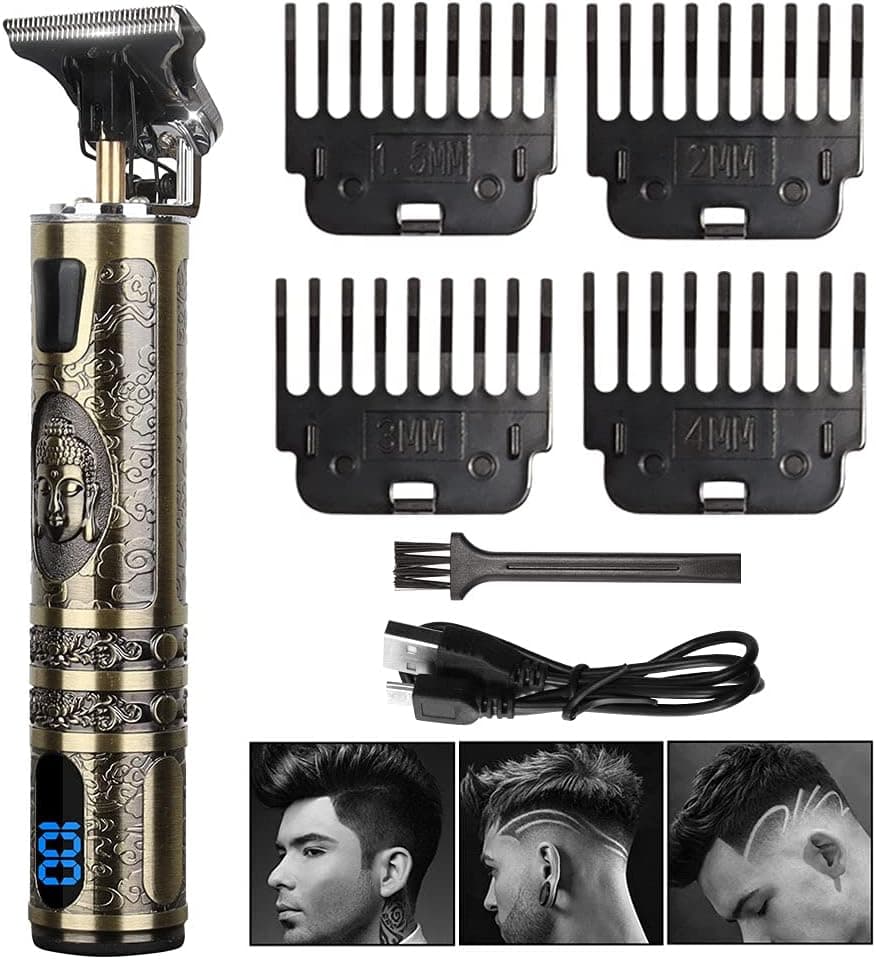Professional Hair Trimmer for Men Cordless Hair Clippers LCD Display Zero Gapped T Blade Rechargeable Multifunctional for Barber Family LCD-Buddha