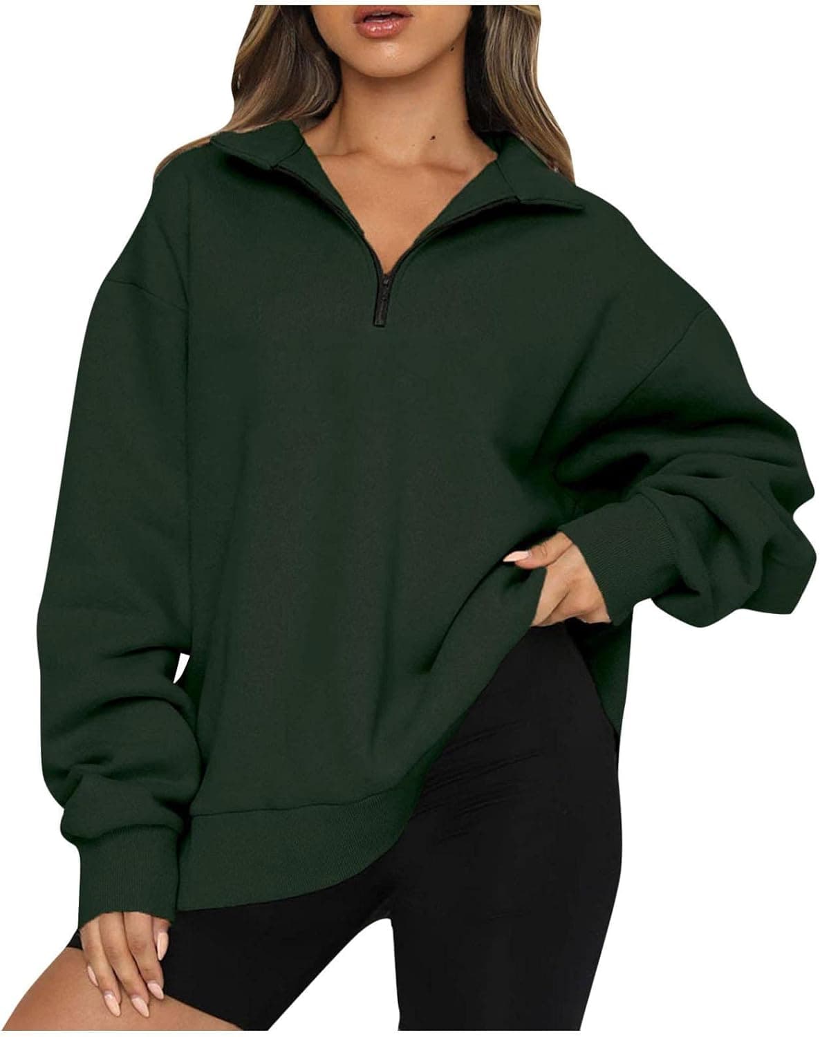 Womens Oversized Sweatshirt Long Sleeve Solid Pullover Quarter Zip Sweater Top Teen Girls Christmas Fall Y2K Clothes