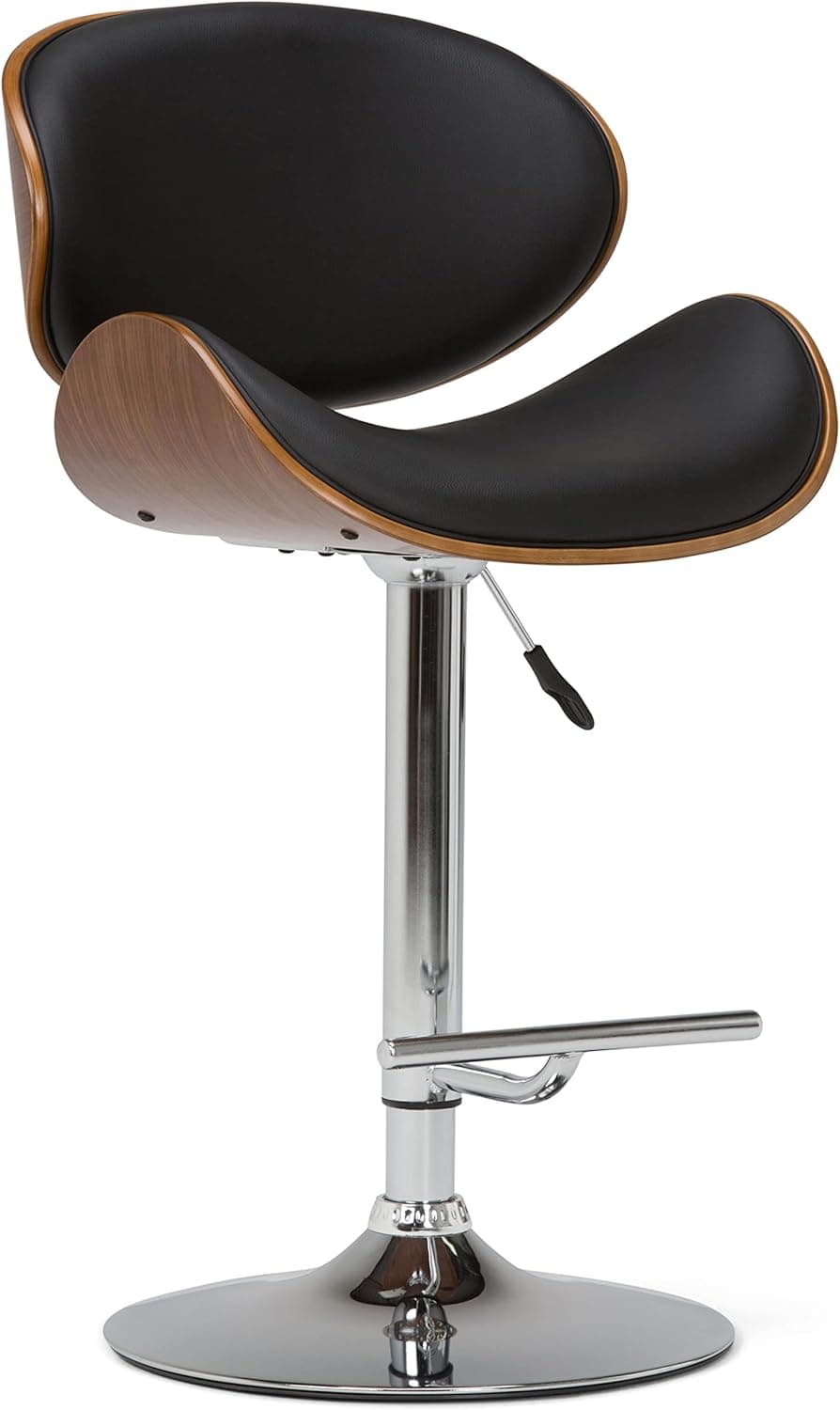 SIMPLIHOME Marana Bar Stool Bentwood Adjustable Height Gas Lift Bar Stool in Black Faux Leather, Curved, Swivel, Gas Lift Adjustable Height, Bar Stool Simple Assembly