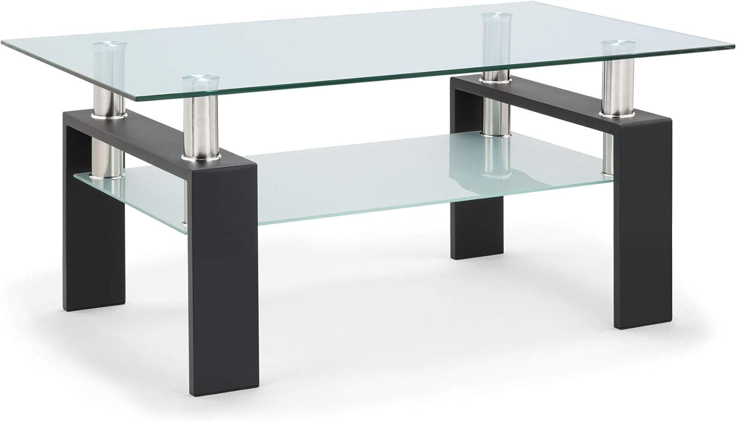 Merax Contemporary Coffee Tea Table with Glass Top and Wooden Legs (White)