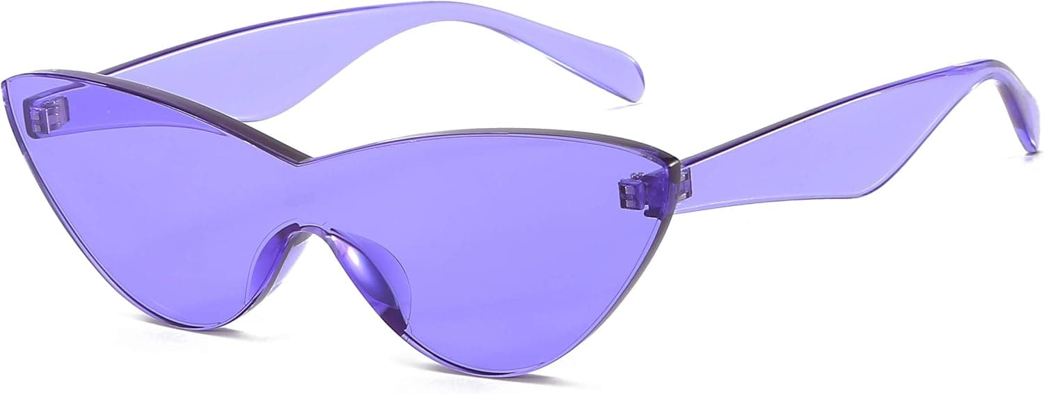 Colorful One Piece Rimless Transparent Cat Eye Sunglasses for Women Tinted Candy Colored Glasses …
