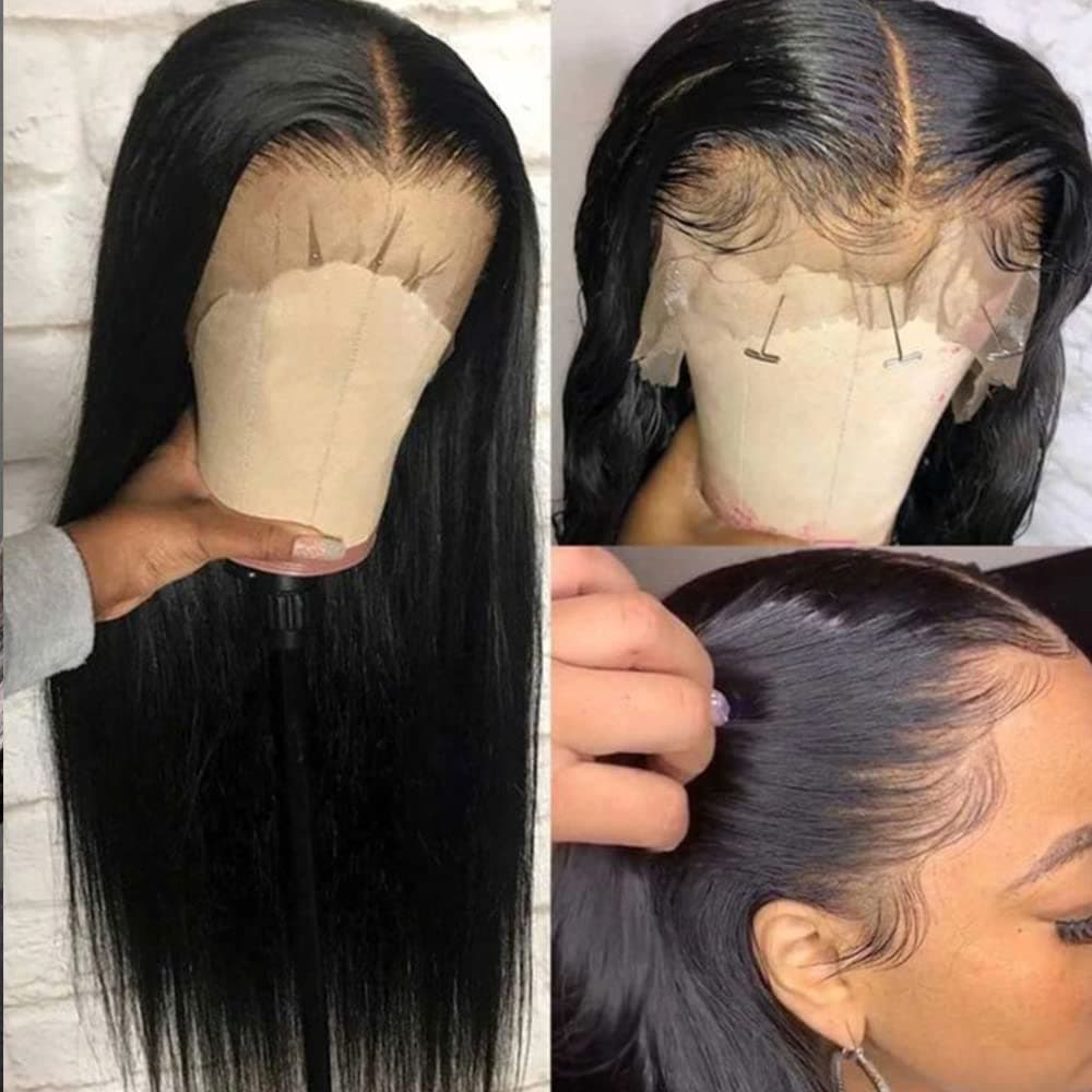 Ambeson Brazilian Human Hair 13X4 Lace Front Wigs Glueless 150% Density 20inch Medium Long Straight Hair for Fashion Women, Human Hair Lace Front Wigs