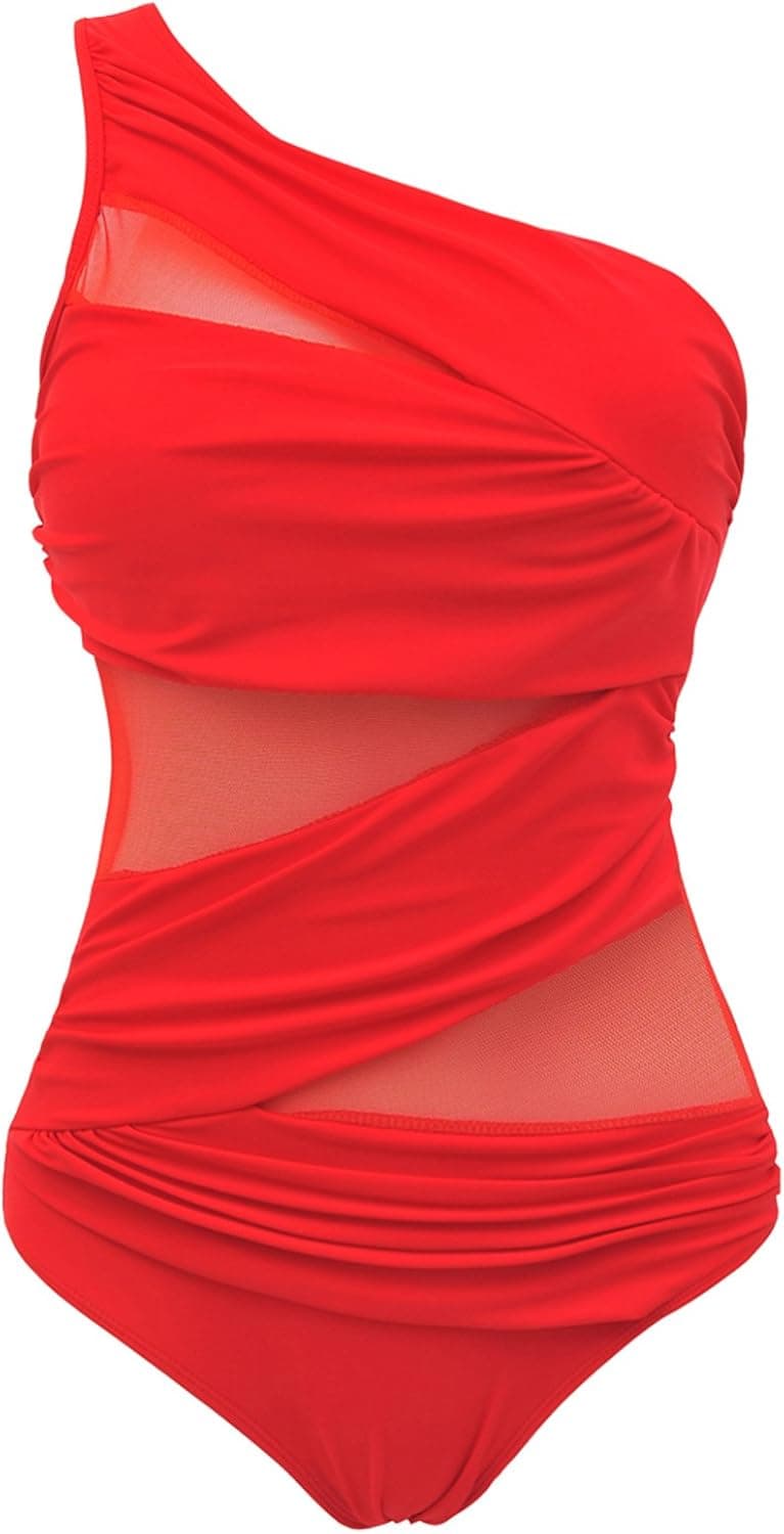 Imilan One Piece Monokinis Off-Shoulder Mesh Swimsuit Swimwear