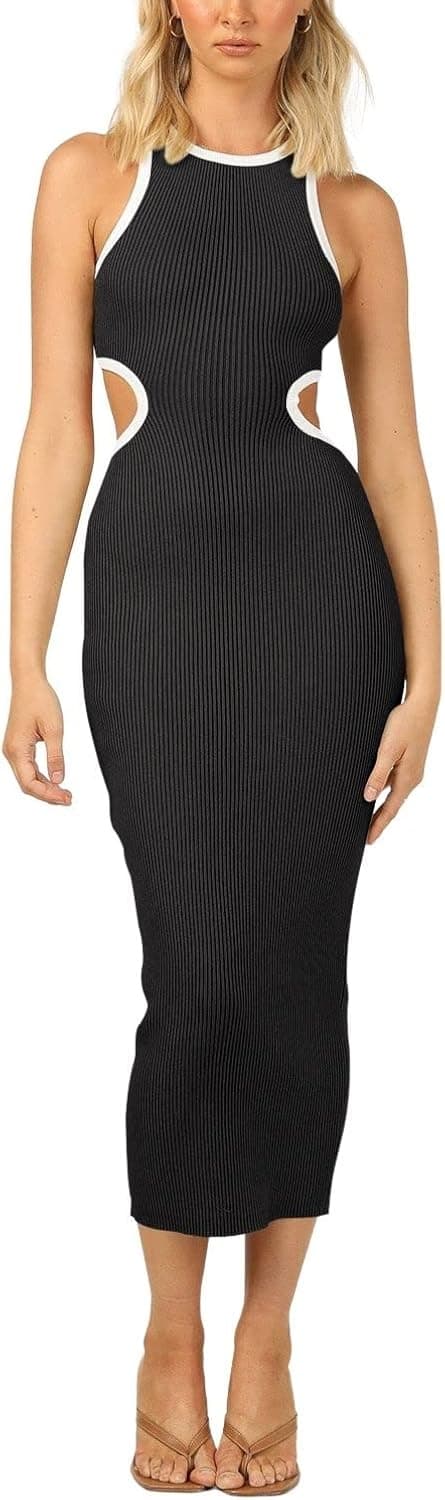 CURFURY Women Sexy Cut Out Bodycon Long Dress Sleeveless Slim Fit Tank Dress