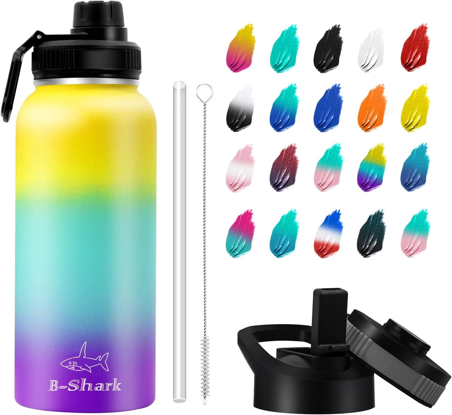 Insulated Water Bottle - Metal Water Bottle with Straw & Spout Lid, 24/32/40/64 oz Stainless Steel Sports Water Bottle with Wide Mouth Keeps Hot and Cold for Kids, Adult, Leak Proof for Gym, Travel