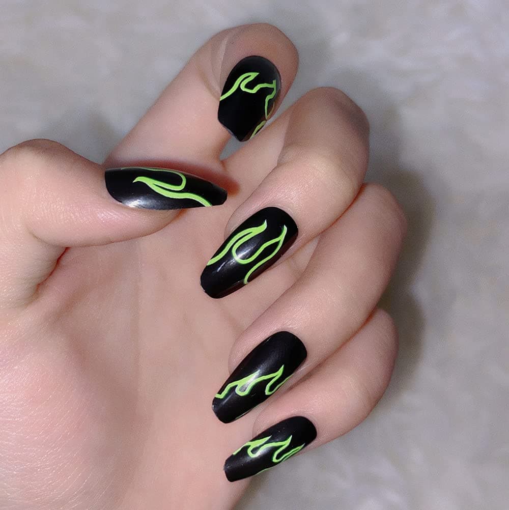 SanLois Fake Nails, Press on Nails with Designs, 24Pcs False Tips Manicure Glossy Full Cover Nails Sharp Acrylic for Women & Girls (Y0004), 5