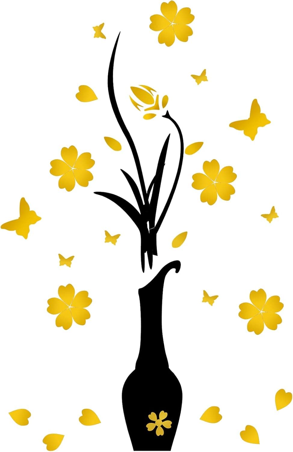 3D Vase Flower Wall Murals Acrylic Wall Sticker Originality Sticker DIY Flower and Vase Wall Decal Wall Decor for Living Room Bedroom Decoration TV Wall Background Sofa Backdrop (Yellow,39 x 16 Inch)