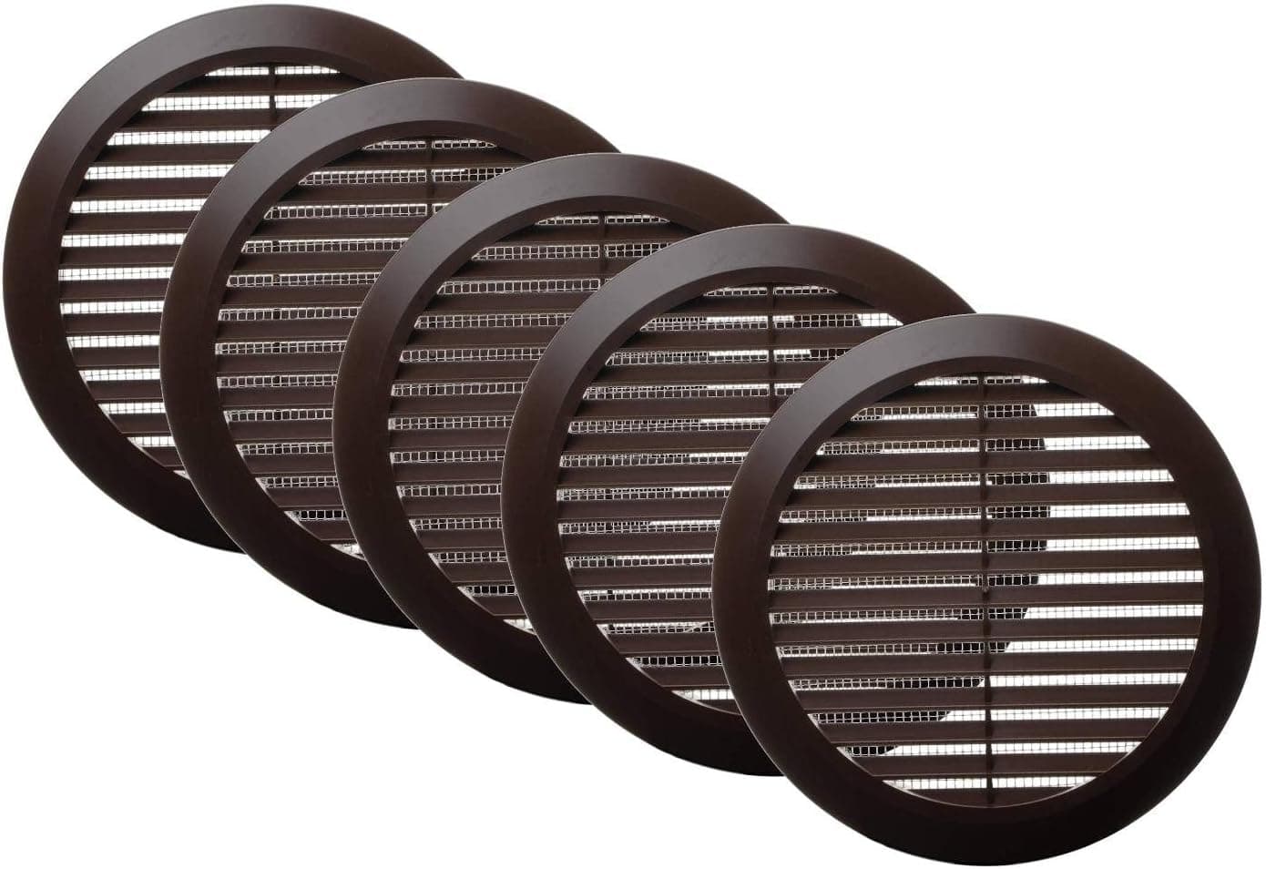 Vent Systems 6'' Inch - Pack of 5 - Brown - Plastic Soffit Vent Cover - Round Air Vent Louver - Grill Cover - Built-in Insect Screen - HVAC Vents for Bathroom, Home Office, Kitchen