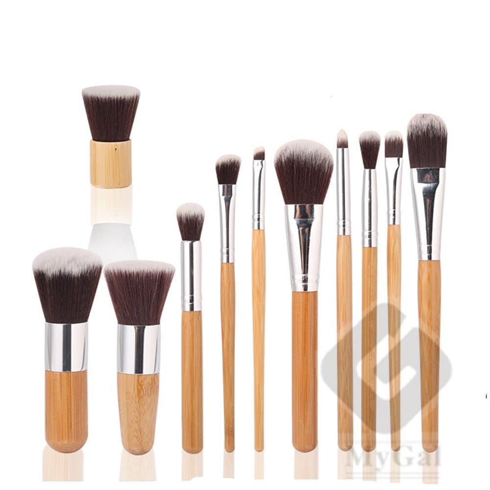 Mygal 11PCS Style Master Bamboo Handle Makeup Brush Brushes Cosmetic Powder Kit Set With Bag