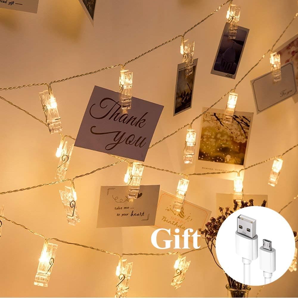 VENNKE 50 LED Photo Clips String Lights, LED Decorative Lights, Dimmable 9 Modes Remote & Timer Function Dual Powered Choice, Fairy Wedding Party Lights for Hanging Photos Pictures Cards Artworks