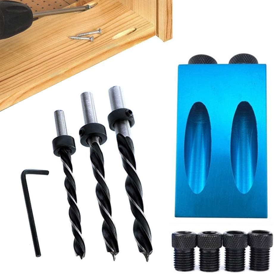 15° Pocket Hole Screw Jig Dowel Drill Joinery Kit, 14pcs Oblique Locator Kit Carpentry Locator Woodwork Guides Joint Angle Tool 6/8/10mm Drive Adapter for Carpenters Woodworking Puncher Hole Jig