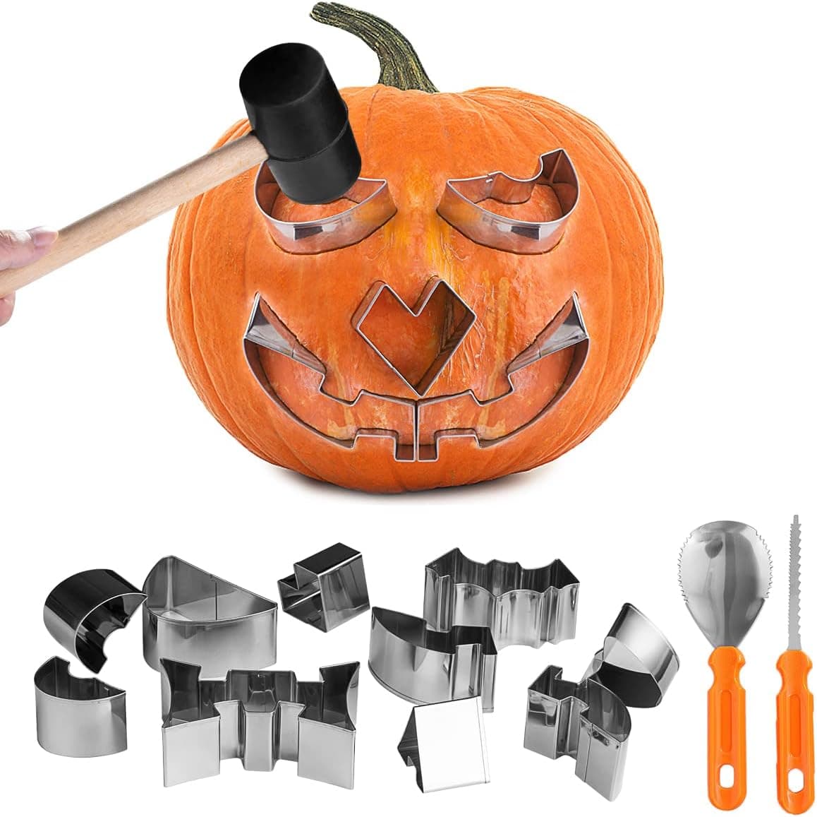 choxila Pumpkin Carving Kit, 13-Pack Halloween Pumpkin Carving Tools with Hammer, Premium Stainless Steel Pumpkin Knife for Halloween Decoration