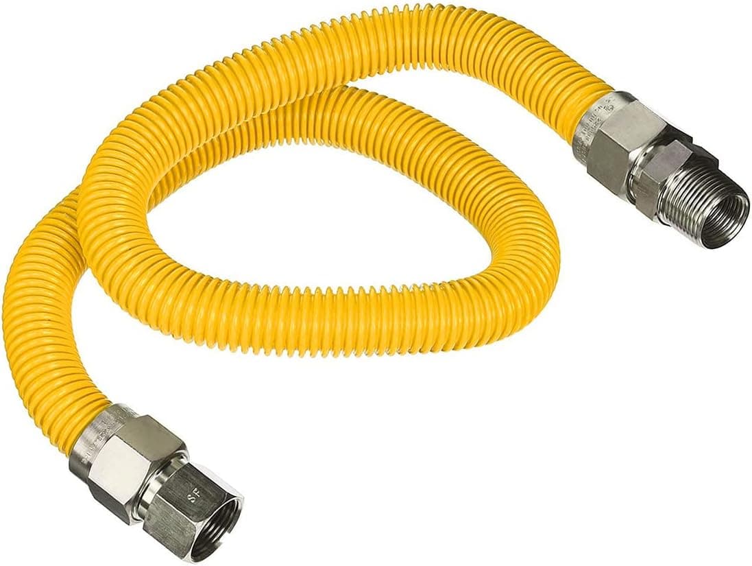 Gas Connector 72 inch Yellow Coated Stainless Steel, 5/8” OD Flexible Gas Hose Connector for Gas Range, Furnace, Stove with 3/4” FIP x 1/2" MIP Stainless Steel Fittings, 72” Gas Appliance Supply Line
