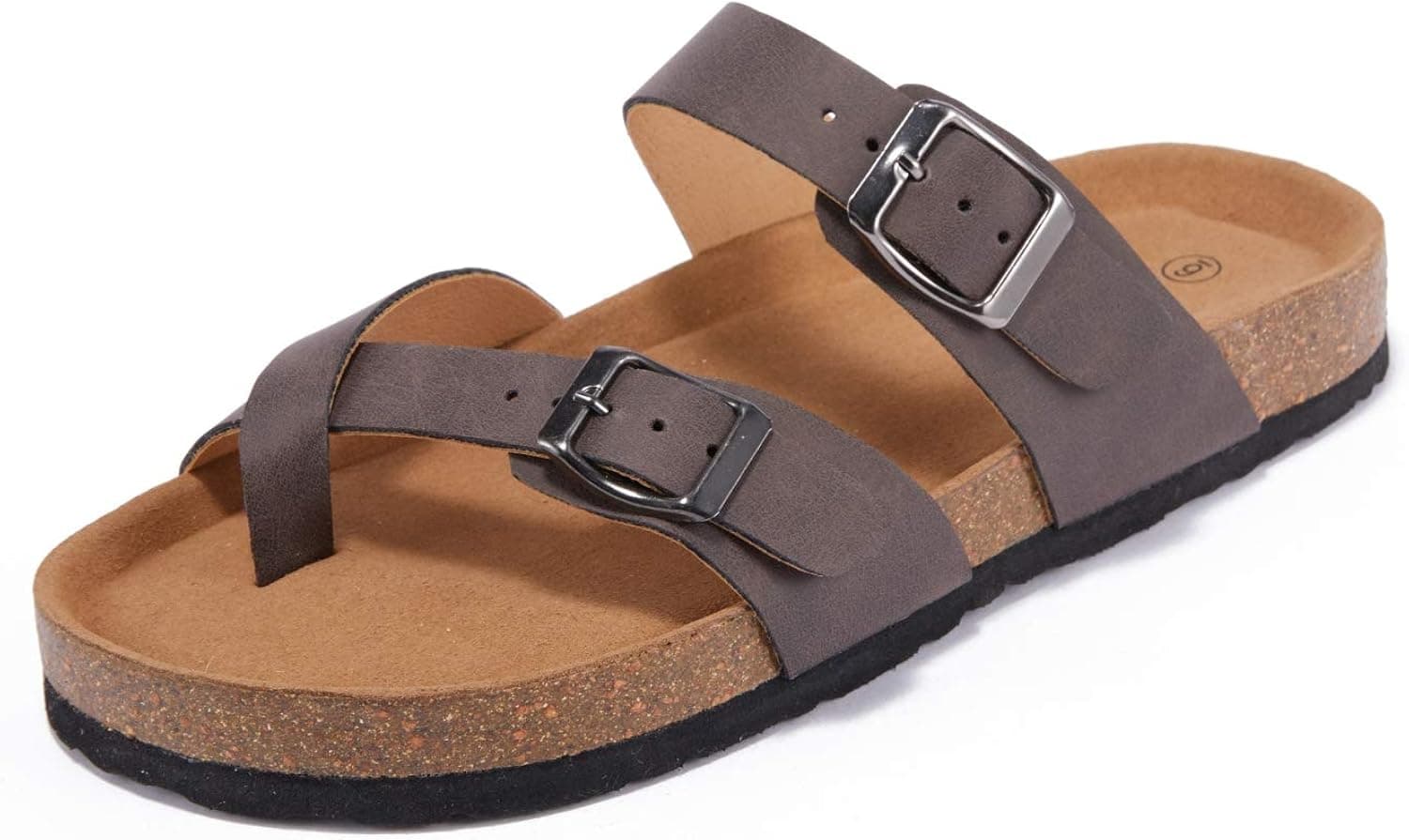 Ermonn Women's Slide Flat Cork Sandals with Adjustable Strap Buckle Open Toe Slippers Suede Shoes