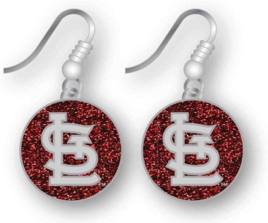 Aminco International St Louis Cardinals Glitter Sparkle Dangle Logo Earring Charm Set - 5/8 Round MLB