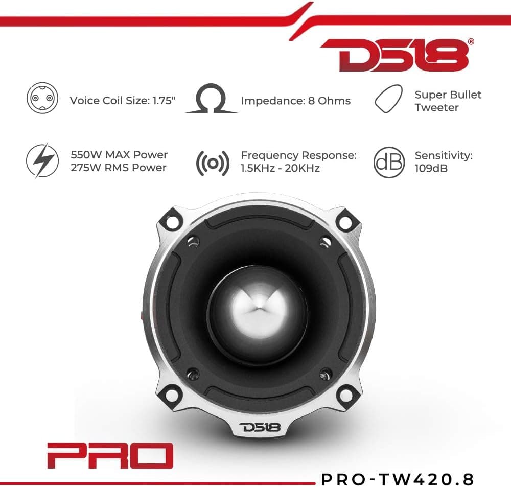 DS18 PRO-TW420.8 Super Tweeter with Bullet – 1.75", Ferrite Magnet, 550W Max, 275W RMS, 8 Ohms (1 Speaker)