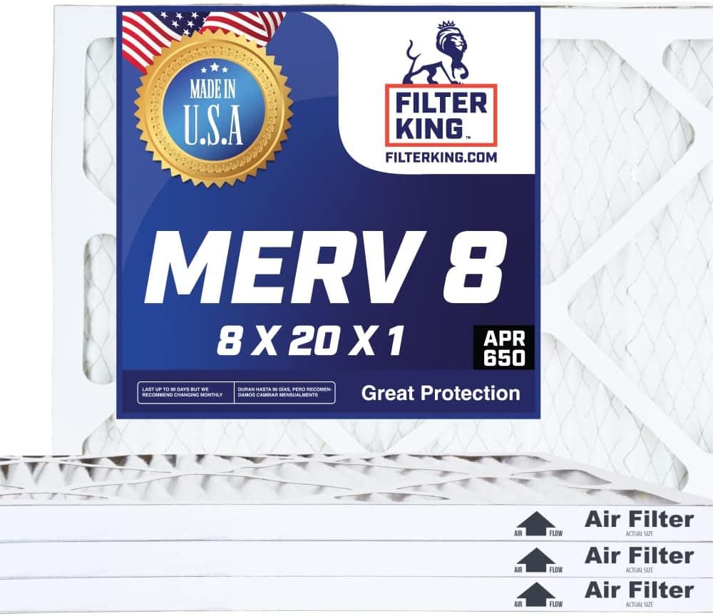 Filter King Air Filters 8x20x1 4-PACK | MERV 8 HVAC Pleated AC Furnace Filters | Air Purifier | Replacement Filters for Clean, Healthy & Fresh Environment | MADE IN USA
