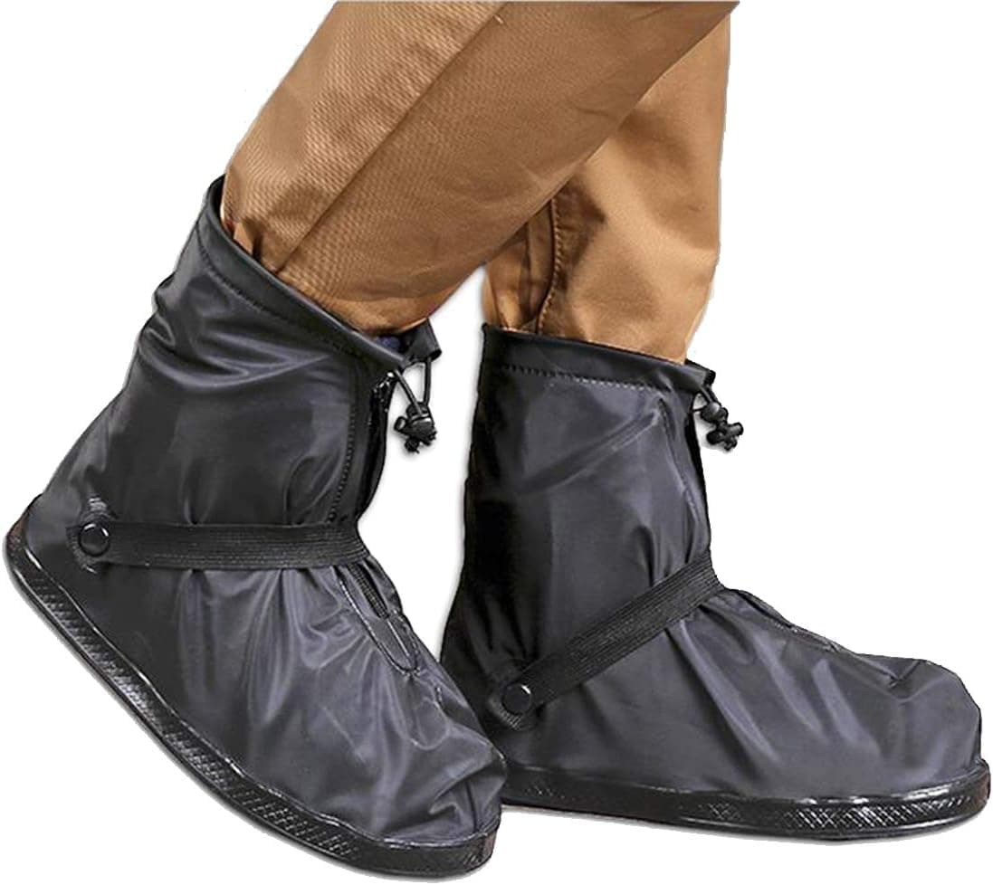 EMESON Waterproof Shoe Covers Boot Overshoes Rain Gear Reusable Non-Slip for Traveling Motorcycling Hiking Camping Hunting Fishing - XL Black