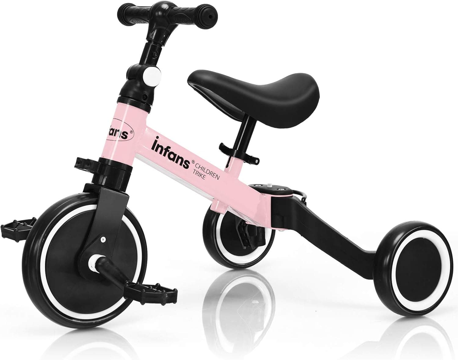 INFANS 3 in 1 Kids Tricycles for 1-3 Years Old, Toddler Bike 3 Wheel for Boys Girls, Lightweight Baby Balance Bike 2 Wheel, Adjustable Seat & Handlebar, Training Kids Trike w/Removable Pedal (Pink)