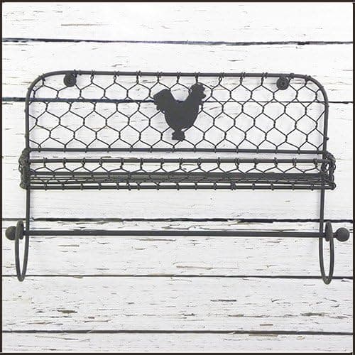 Rooster Chicken Wire Shelf with Towel Bar