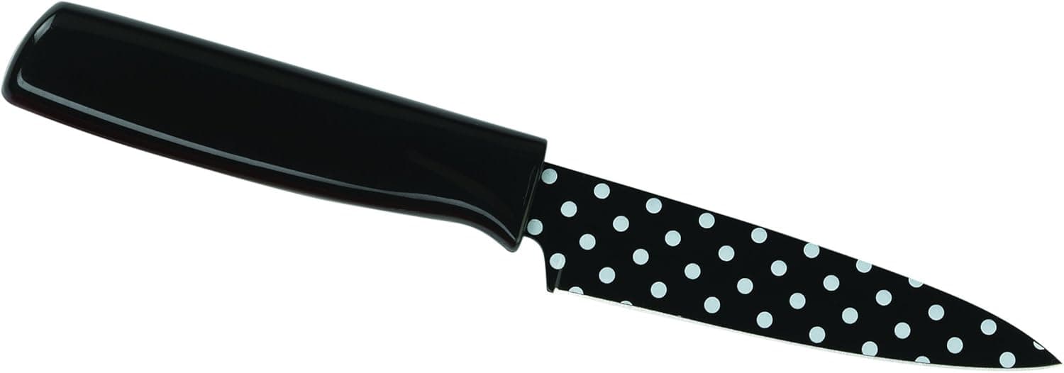 Kuhn Rikon Colori Polka Dot Paring Knife, 4-Inch, Black