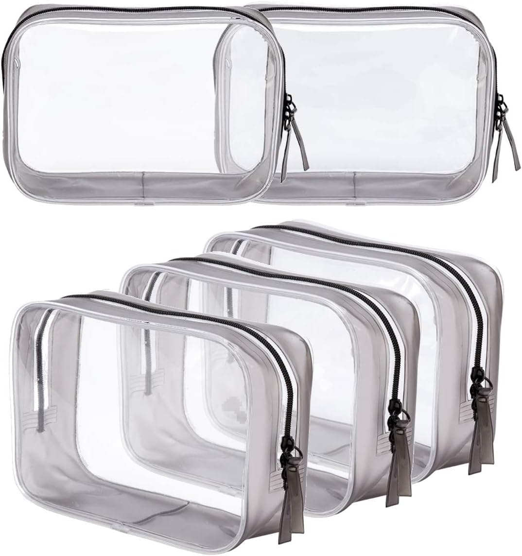 5 Pack Clear Plastic Zippered Toiletry Carry Pouch TSA Approved Toiletry Bag Portable Cosmetic Makeup Bag for Vacation, Bathroom and Organizing