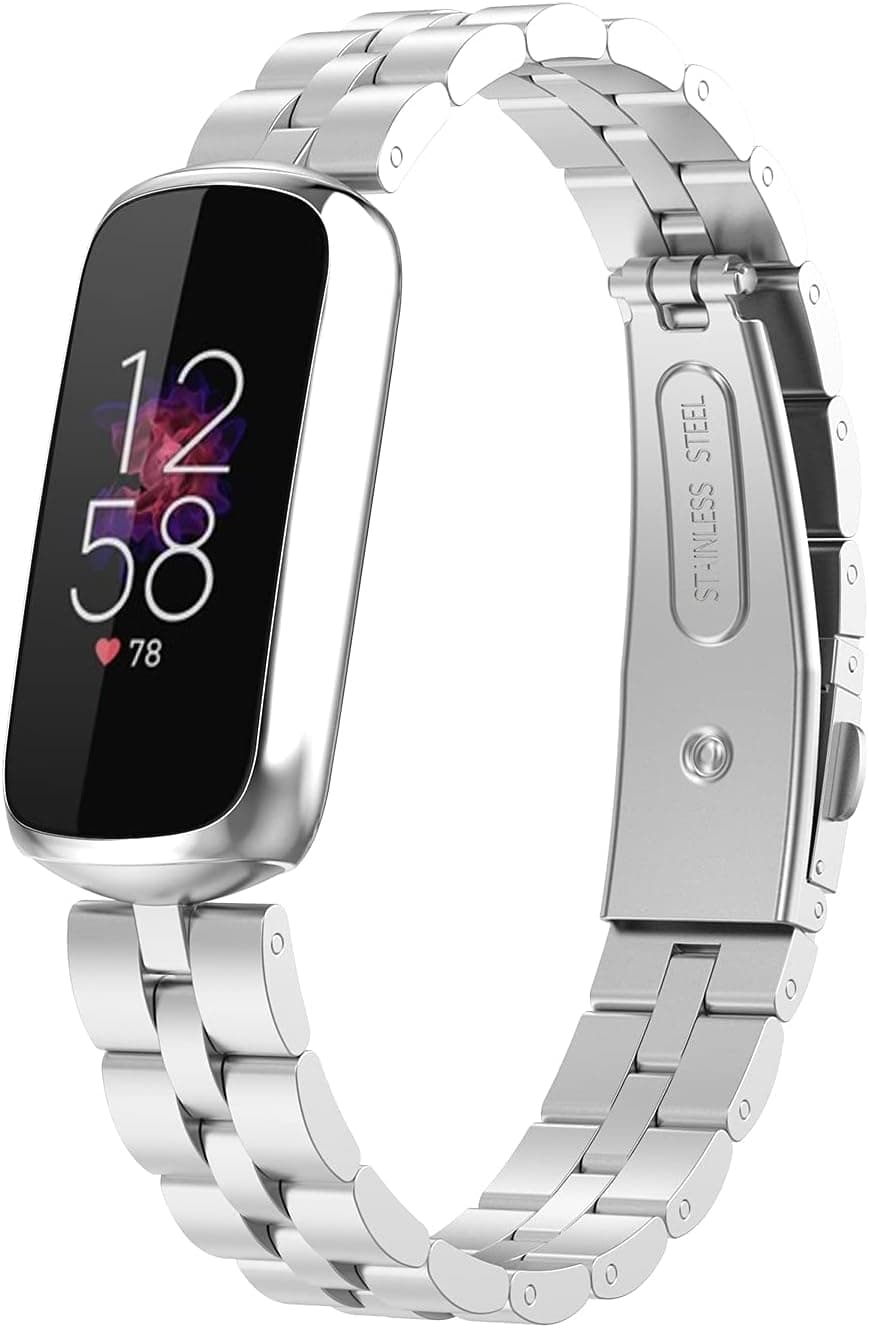 E ECSEM Compatible with Fitbit Luxe Band Adjustable Metal Stainless Steel Bracelet for Fitbit Luxe Fitness and Wellness Tracker (Silver)