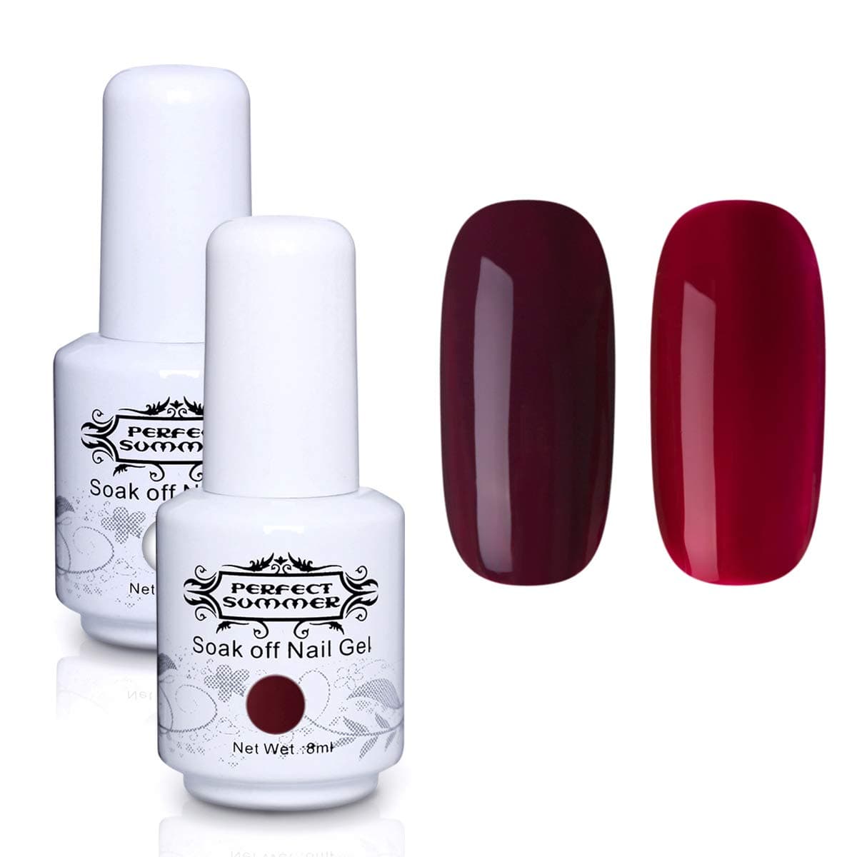 Perfect Summer 2PCS Gel Nail Polish Set Wine Red Colours Shiny Gel Nails Soak Off UV LED Manicure French Nail Kit 8ML