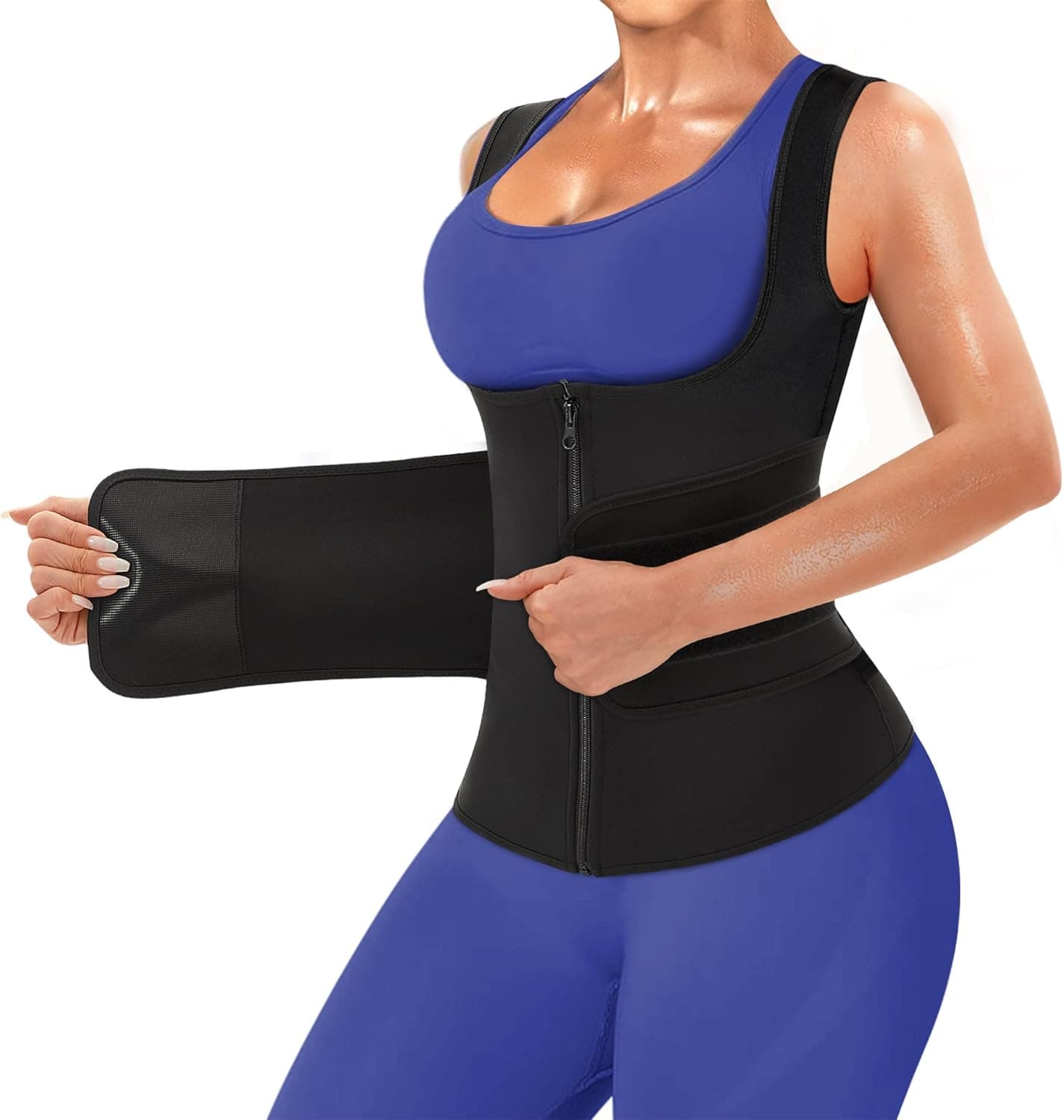 LMOYAKG Women Sweat Waist Trainer Vest Zipper Neoprene Sauna Suit Workout Slim Corset Body Shaper Adjustable Belt