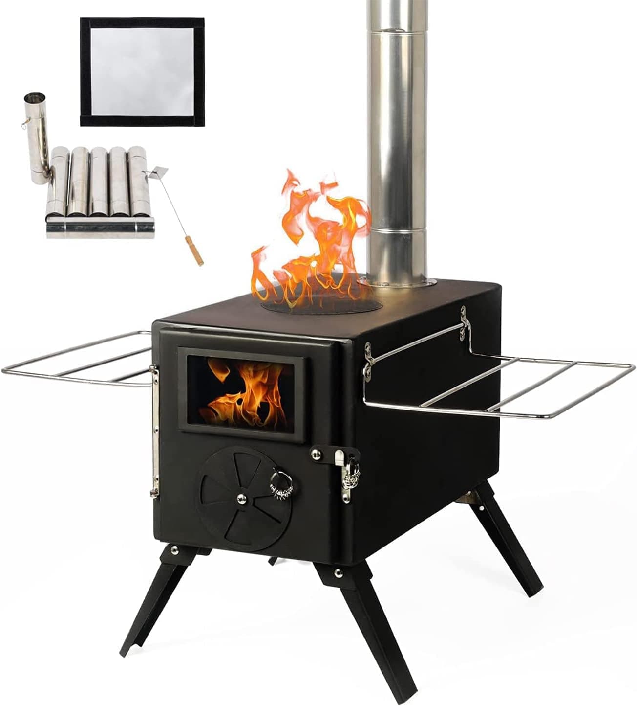 OKL Tent Camping Stove, Outdoor Portable Storage Wood Stove, Heating Burner Stove with Pipe for Cooking, Camping, Travel, Hiking, Backpacking Trips