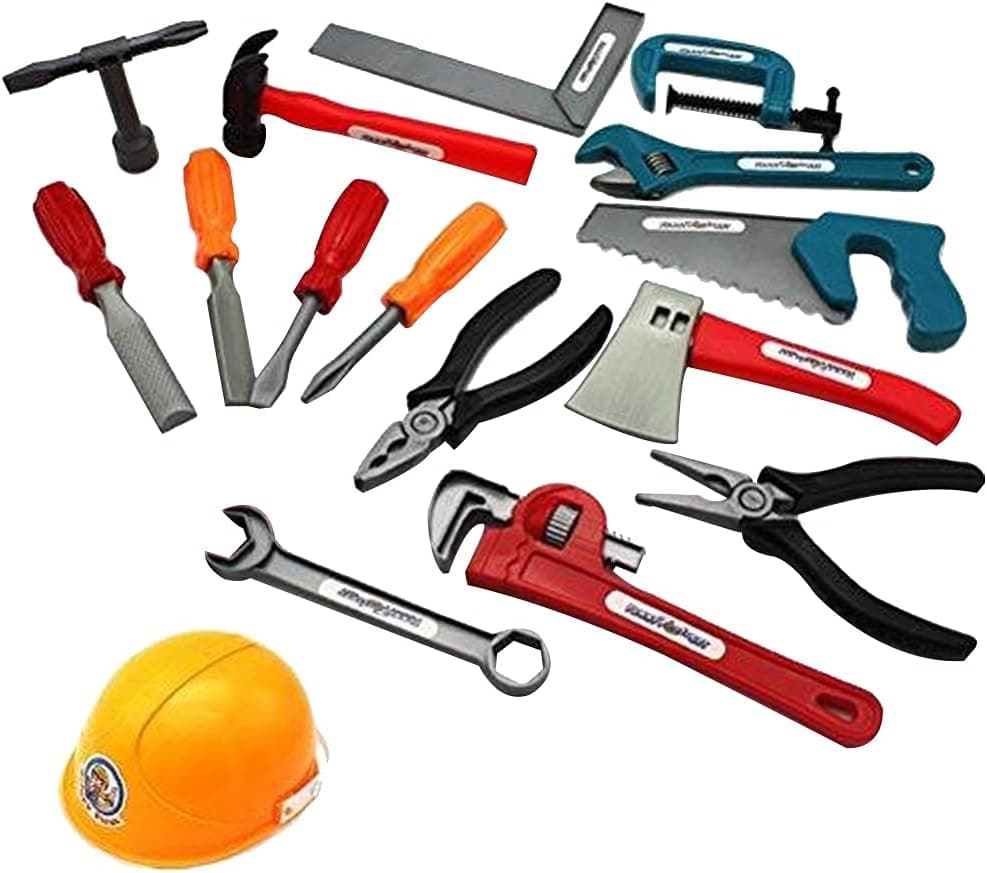 Repair Tool Toy Odowalker Realistic 22pcs Plastic Repair Kit Tool Toy Set Pretend Play Toys Helmet, Screwdriver, Pliers, Wrench,etc for Boy and Girl.
