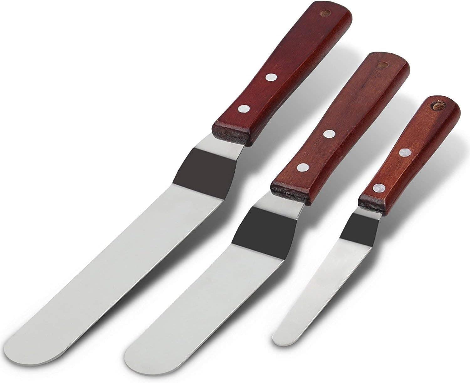 Icing Spatula Stainless Steel Baking Set of 4", 6" & 10" Wooden Handle Cake Decorating Frosting Spatulas (Offset)