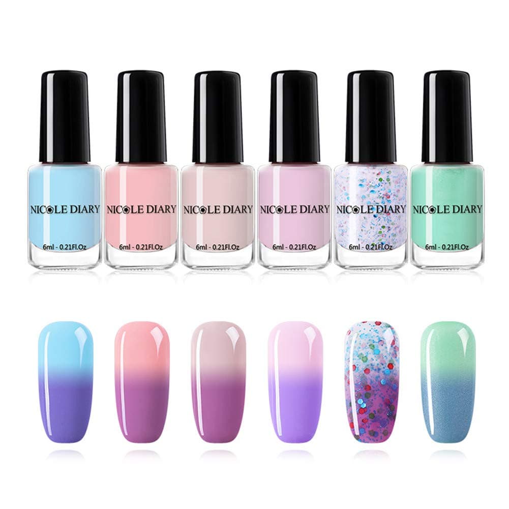 NICOLE DIARY Peel Off Nail Polish Set Sunlight Sensitive Color Changing Nail Art Varnish Manicure DIY Design 6ml (6 colors set)