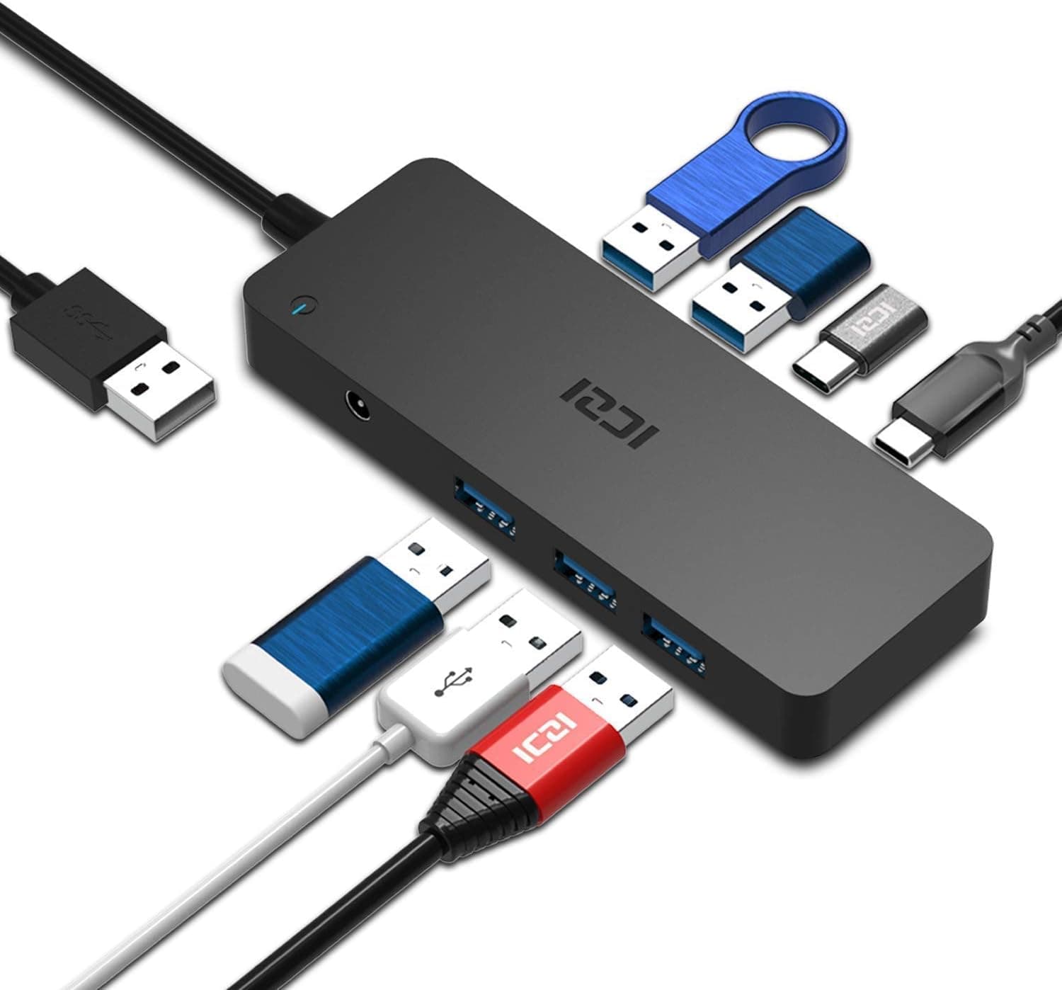 USB HUB 7-Port, ICZI 5 USB 3.0 Port Hub + 2 USB Type-C Ports with Power Adapter for Microsoft Surface 3, Surface Pro 3, Surface Pro 4 and More Other USB Laptops