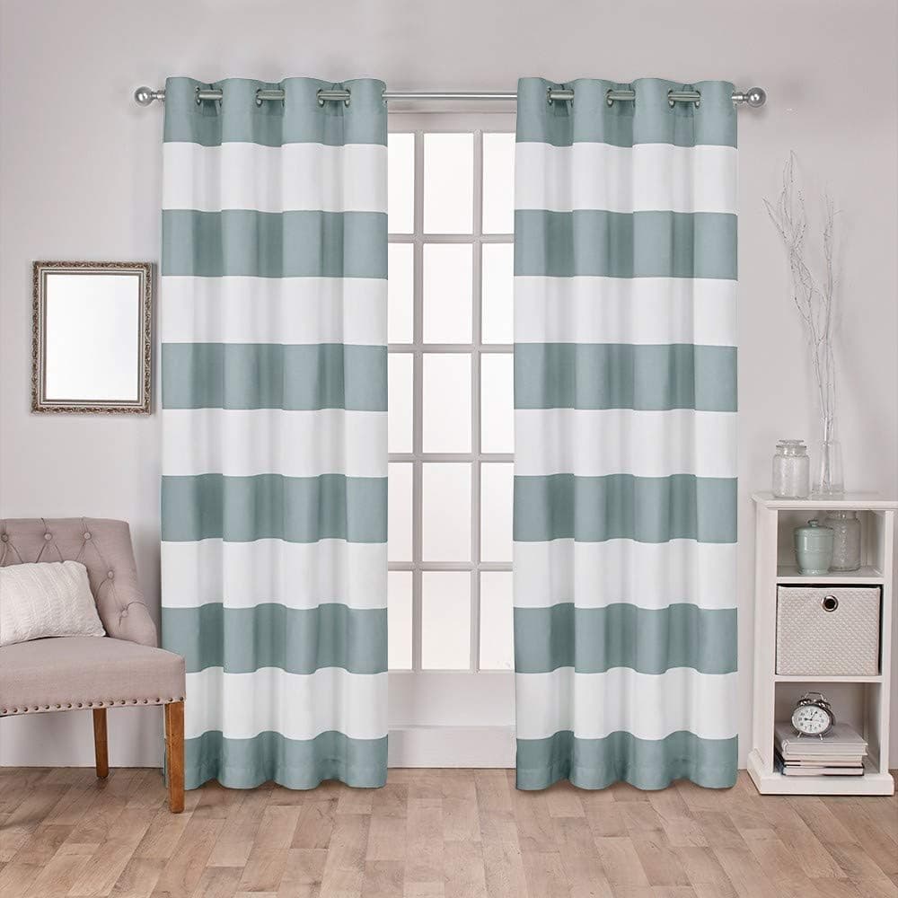 Exclusive Home Curtains Surfside Cabana Stripe Cotton Window Curtain Panel Pair with Grommet Top, 54x96, Seafoam, 2 Count