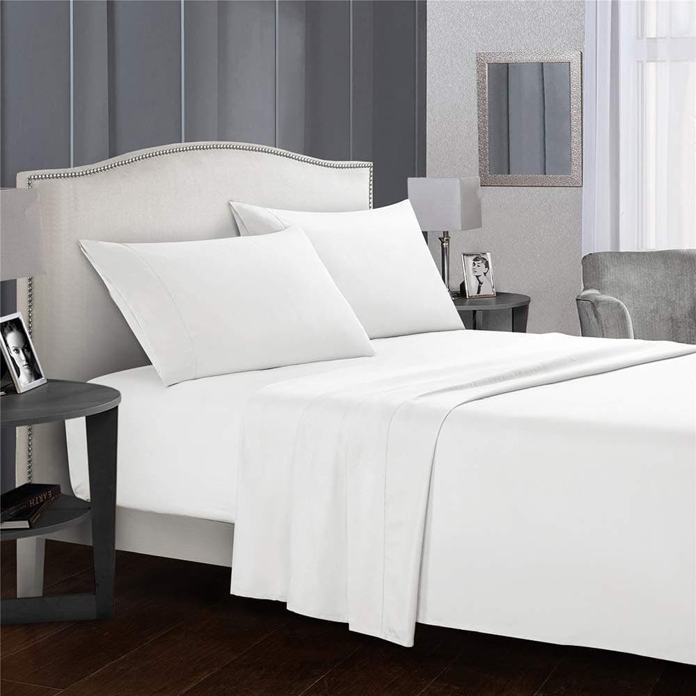 Bed Sheet Set, Liford 4 Piece Luxury Sheet Set,100% Microfiber Polyester Comfortable Fitted Sheet Soft,Breathable,Wrinkle and Fade Resistant (White, Queen)