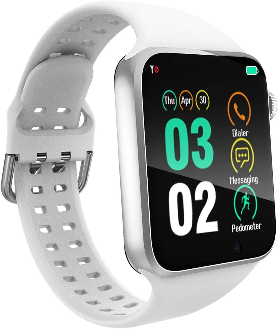 WJPILIS Smart Watch for Android iOS Phones Compatible with iPhone Samsung LG, Bluetooth Touch Screen Fitness Tracker Smartwatch with SIM SD Card Slot Camera Pedometer for Men Women Kids (Off-White)